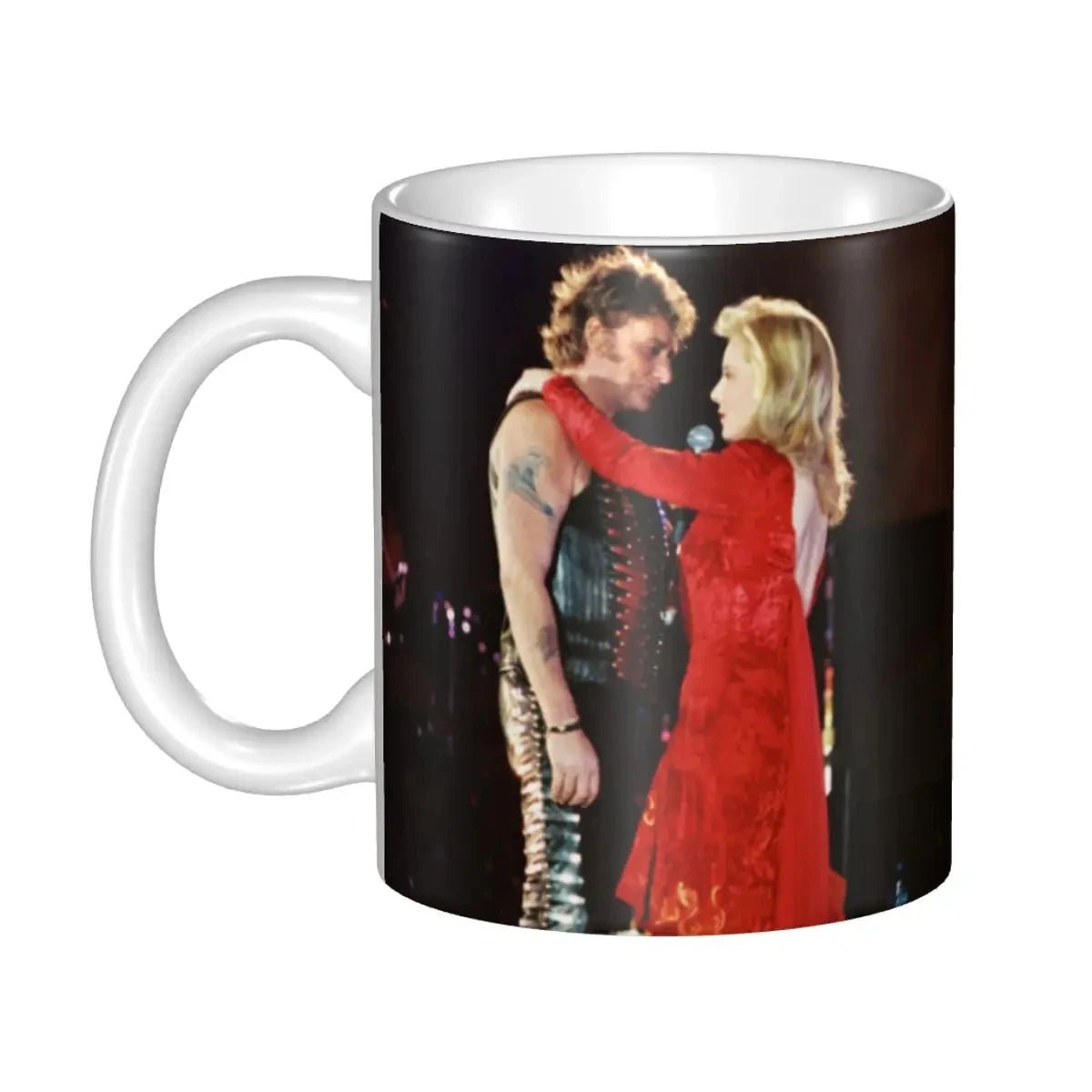 Mug Johnny Hallyday Motard - Céramique, Blanc - Passe Micro-ondes & Lave-Vaisselle - Garantie 5 Ans