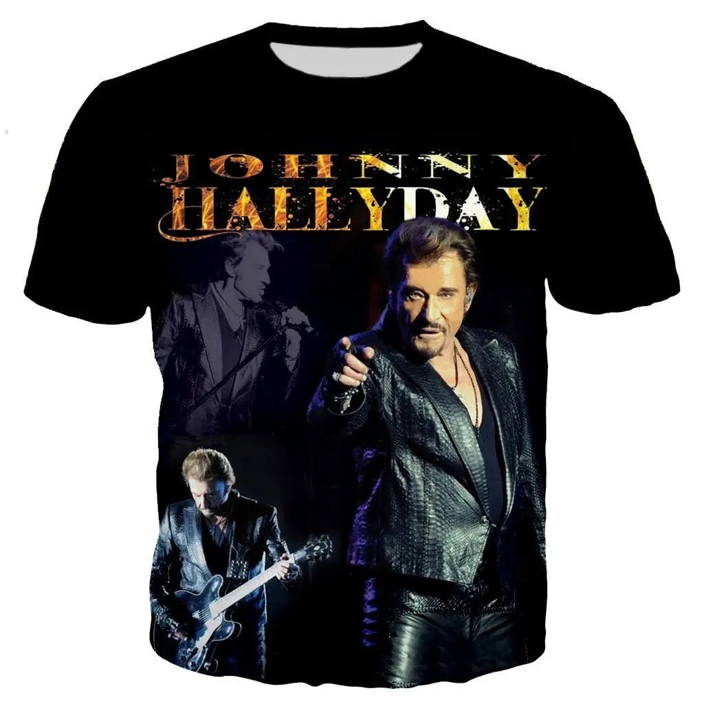 T-shirt De Collection Johnny Hallyday - Taille L, Coton - Noir, Motif Graphique - Neuf Sans étiquettes - Vintage